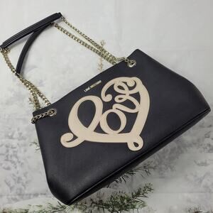 Love Moschino Black Heart Love Script Tote with Chain